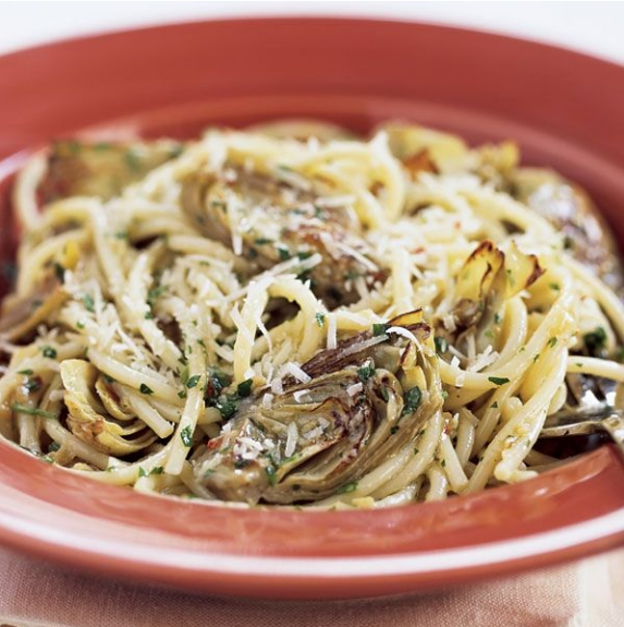 Spaghetti with Garlic, Olive Oil, and Artichokes Cook With Brenda Gantt